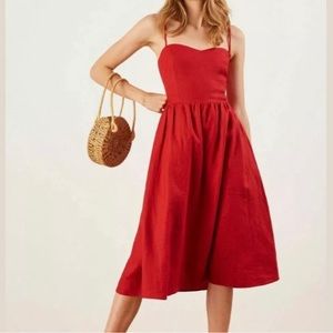 Reformation Red Linen Olivia Dress